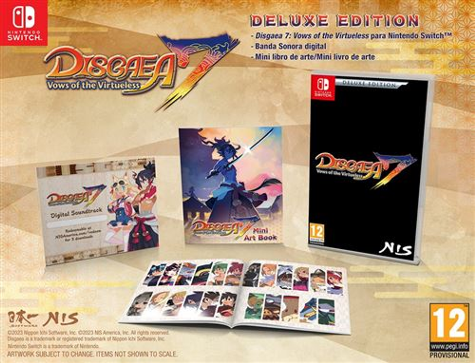Una edición deluxe de Disgaea 7 para Nintendo Switch, con caja de juego, libro de arte y banda sonora digital.