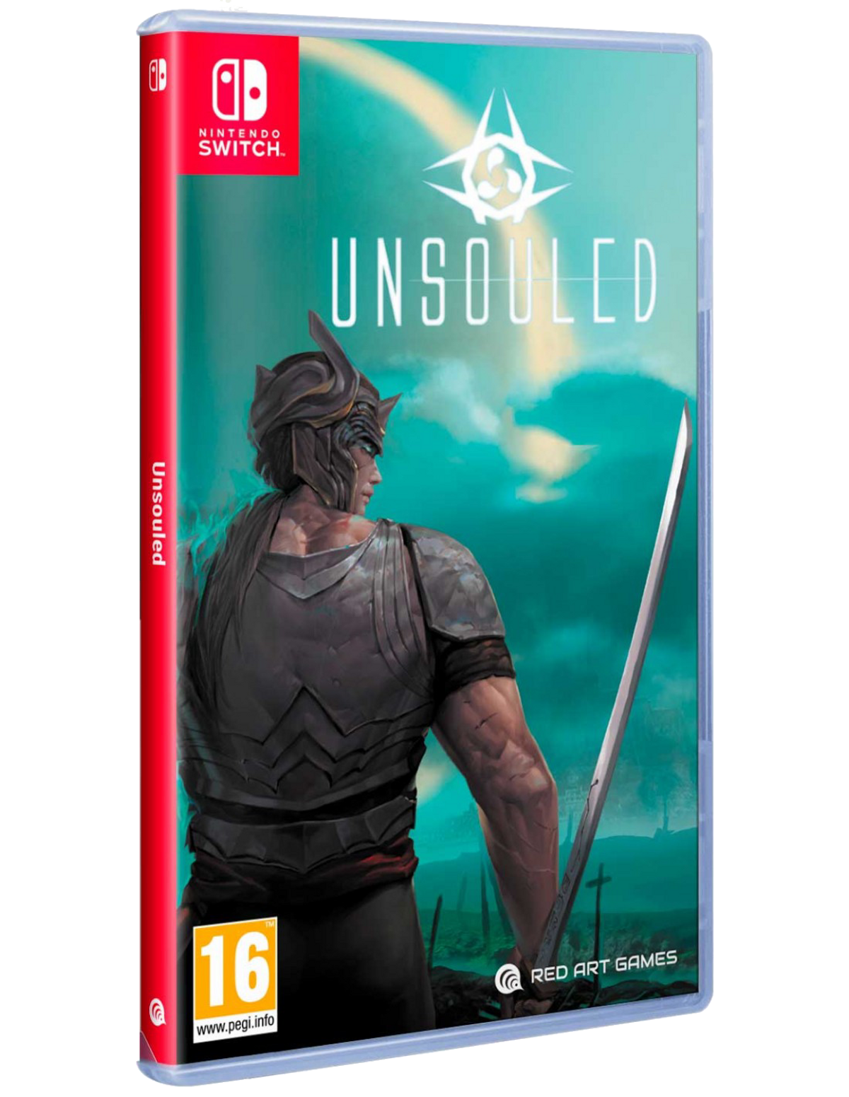 La carátula de un juego para Nintendo Switch 'UNSOULED', con un guerrero y una espada.