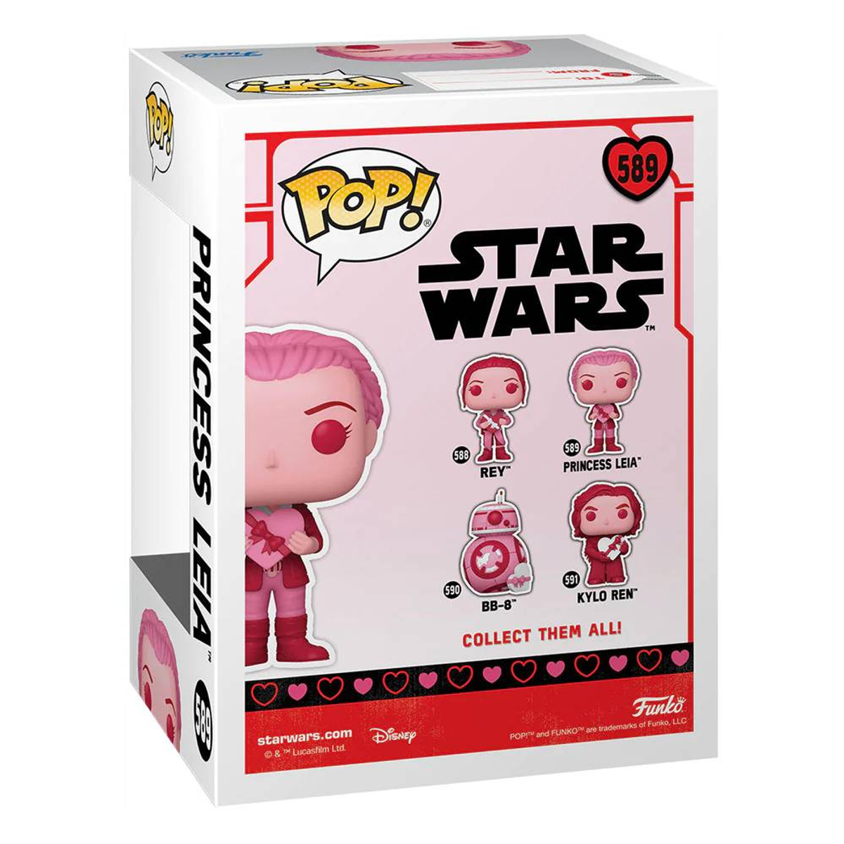 Caja Funko Pop! Star Wars Princesa Leia con múltiples imágenes de Leia en ella.