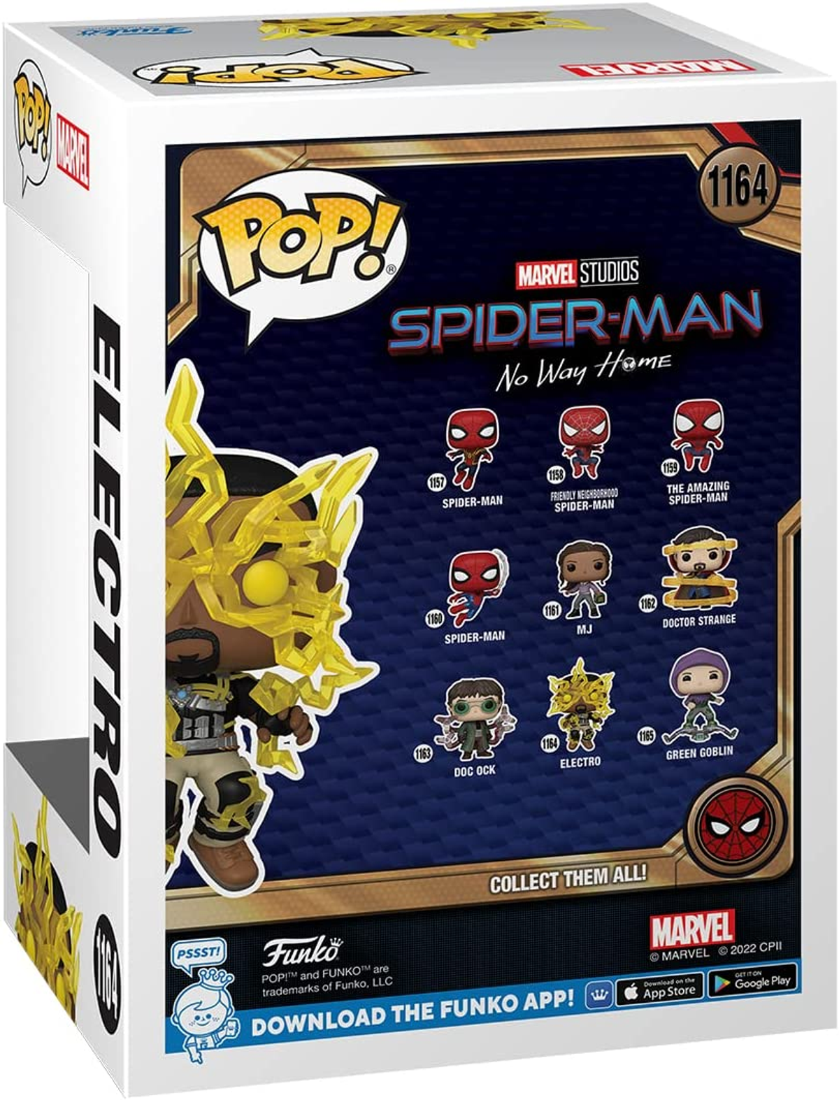 Caja Funko Pop de Electro de Spider-Man: No Way Home, con figuras.