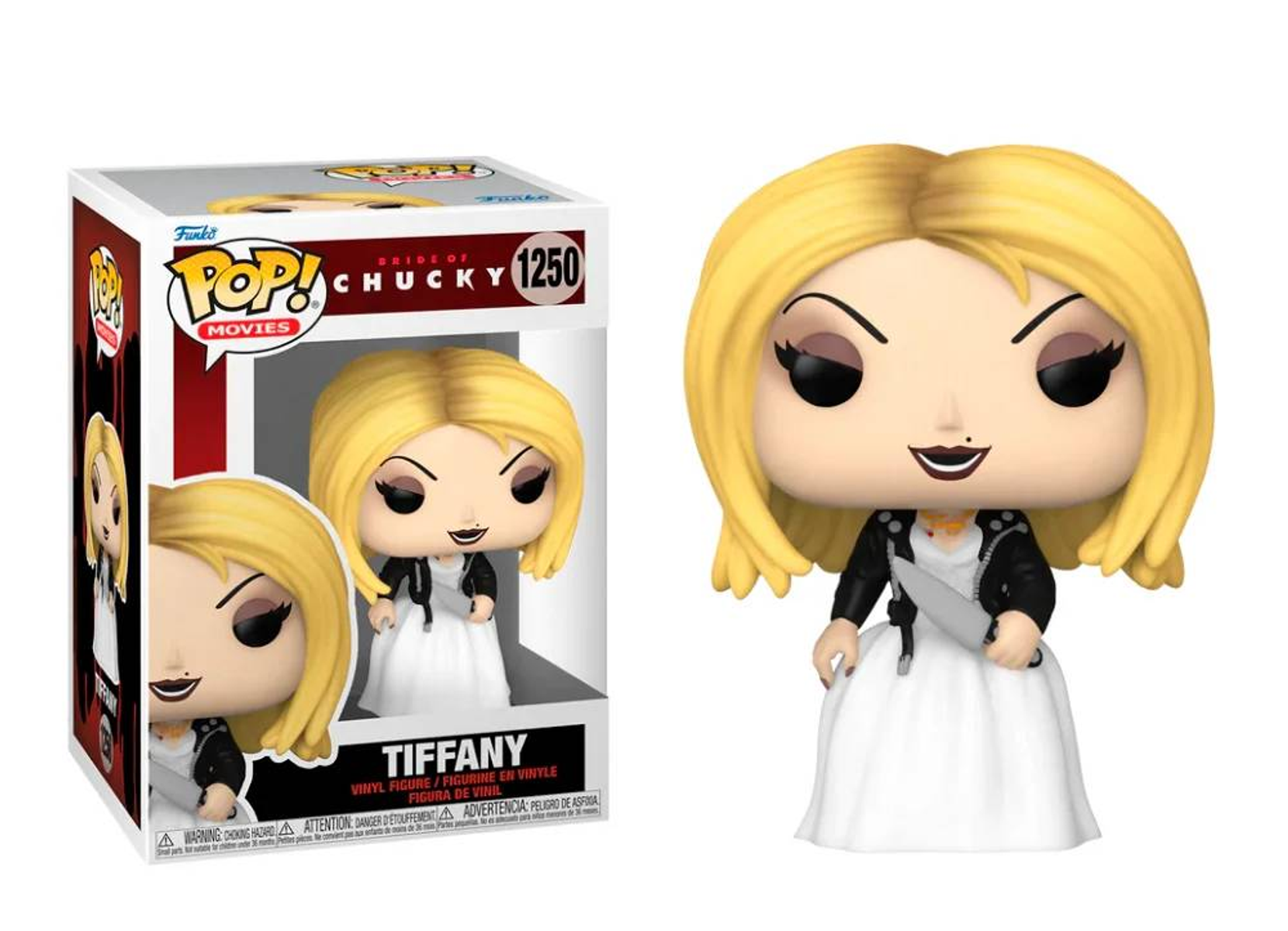 Una figura Funko Pop de Tiffany de la película Bride of Chucky, en una caja.