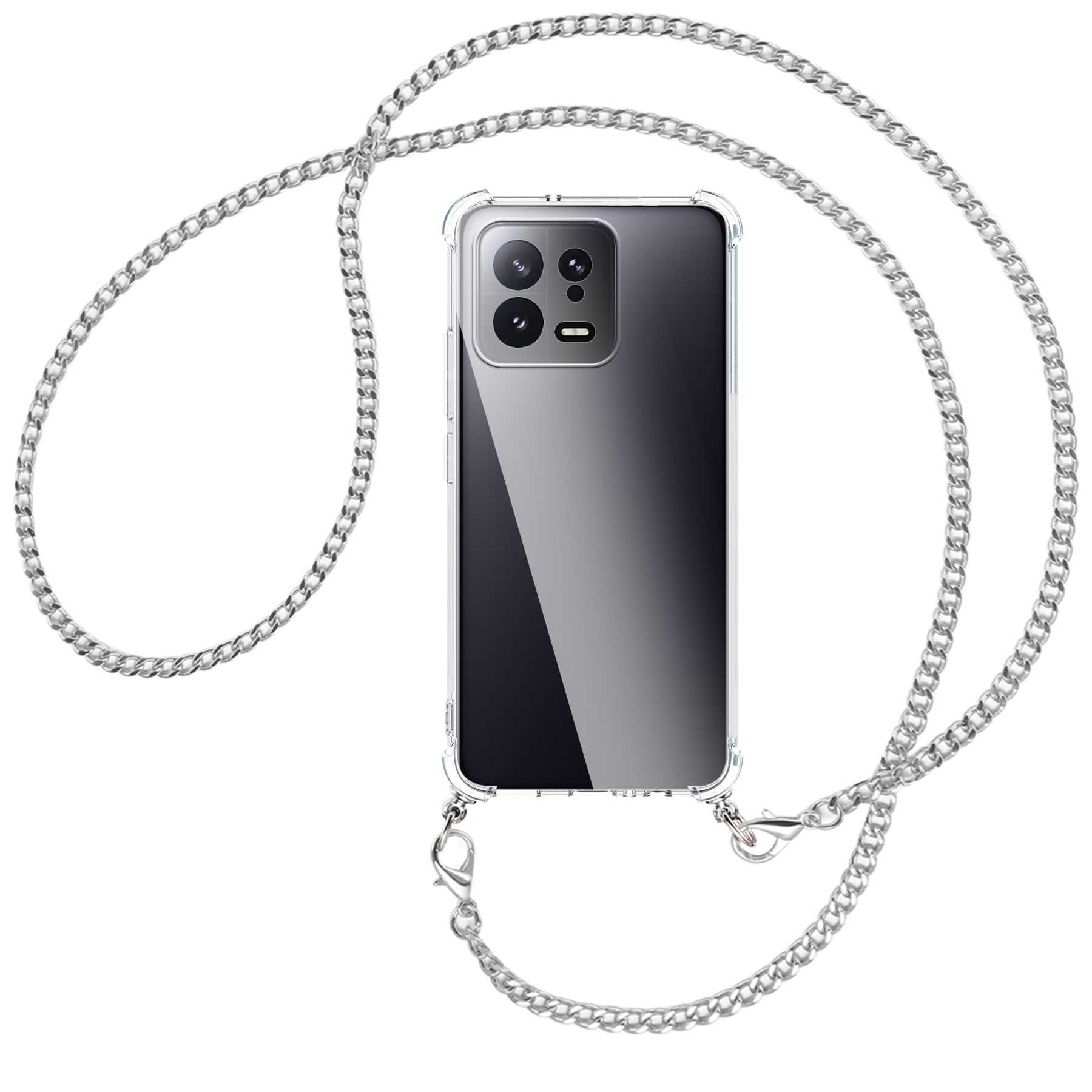 ENERGY (silber) Xiaomi, Umhänge-Hülle Backcover, mit MTB MORE Kette Metallkette, 13,
