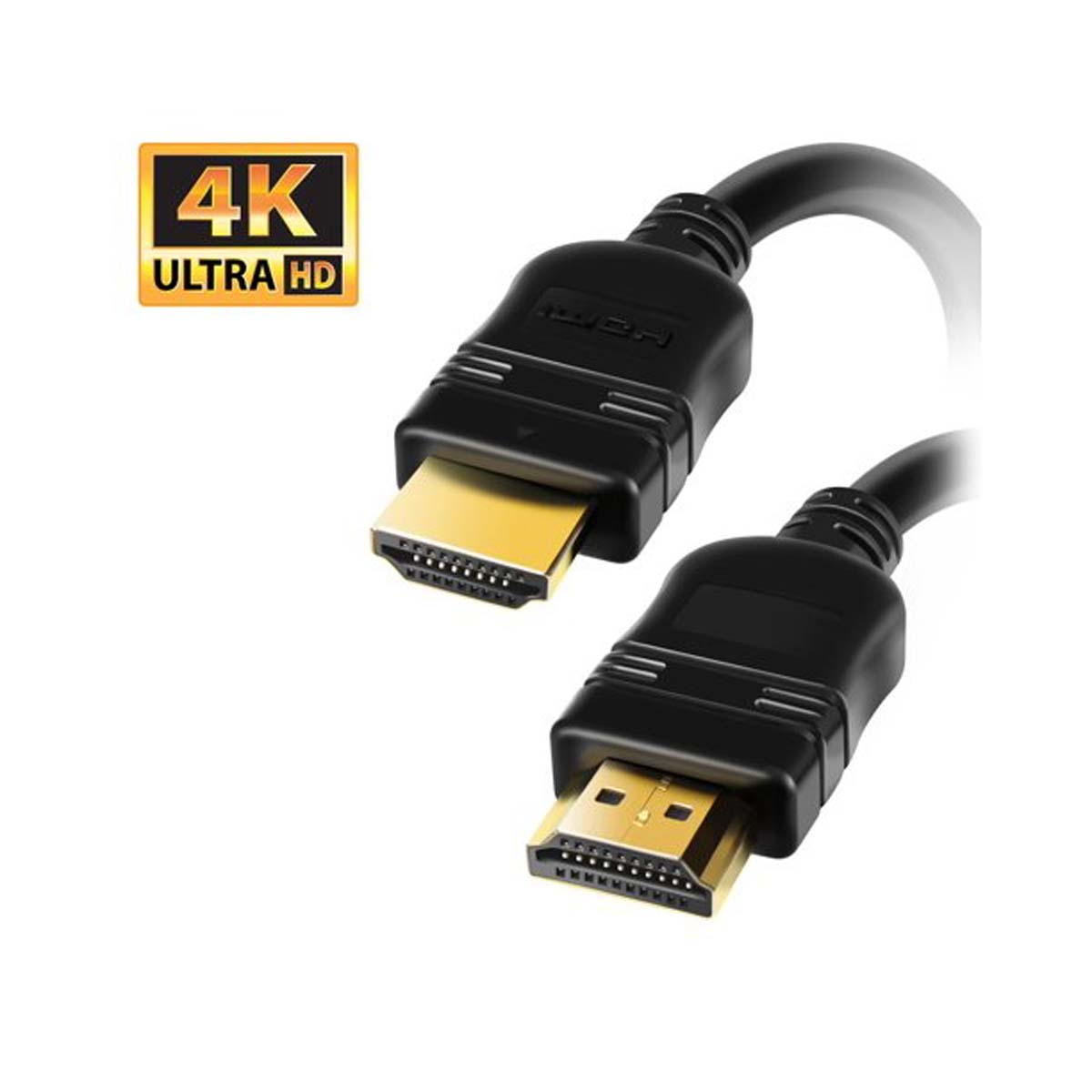 Dos cables HDMI con conectores. Las etiquetas muestran '4K ULTRA HD'.