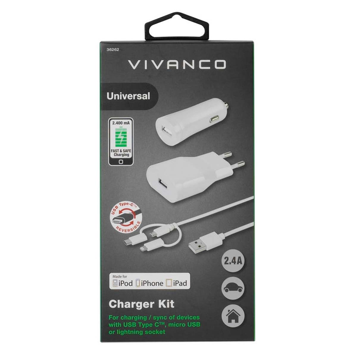 VIVANCO 36262 Universal, Auto Ladegerät Weiß