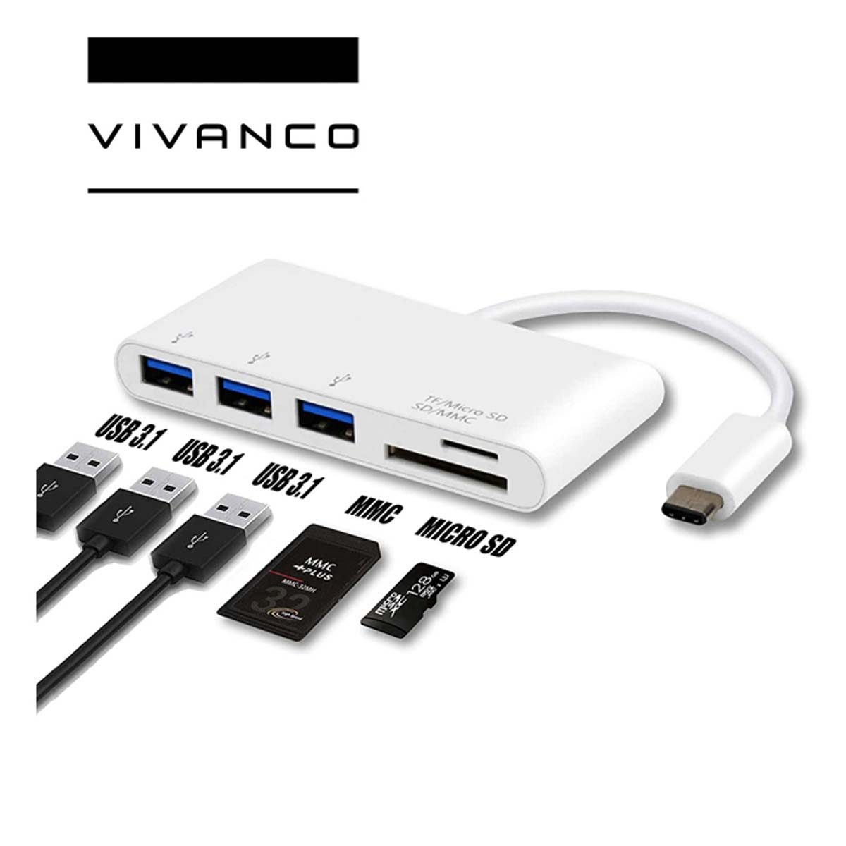 VIVANCO 34295, USB Hub, Weiß
