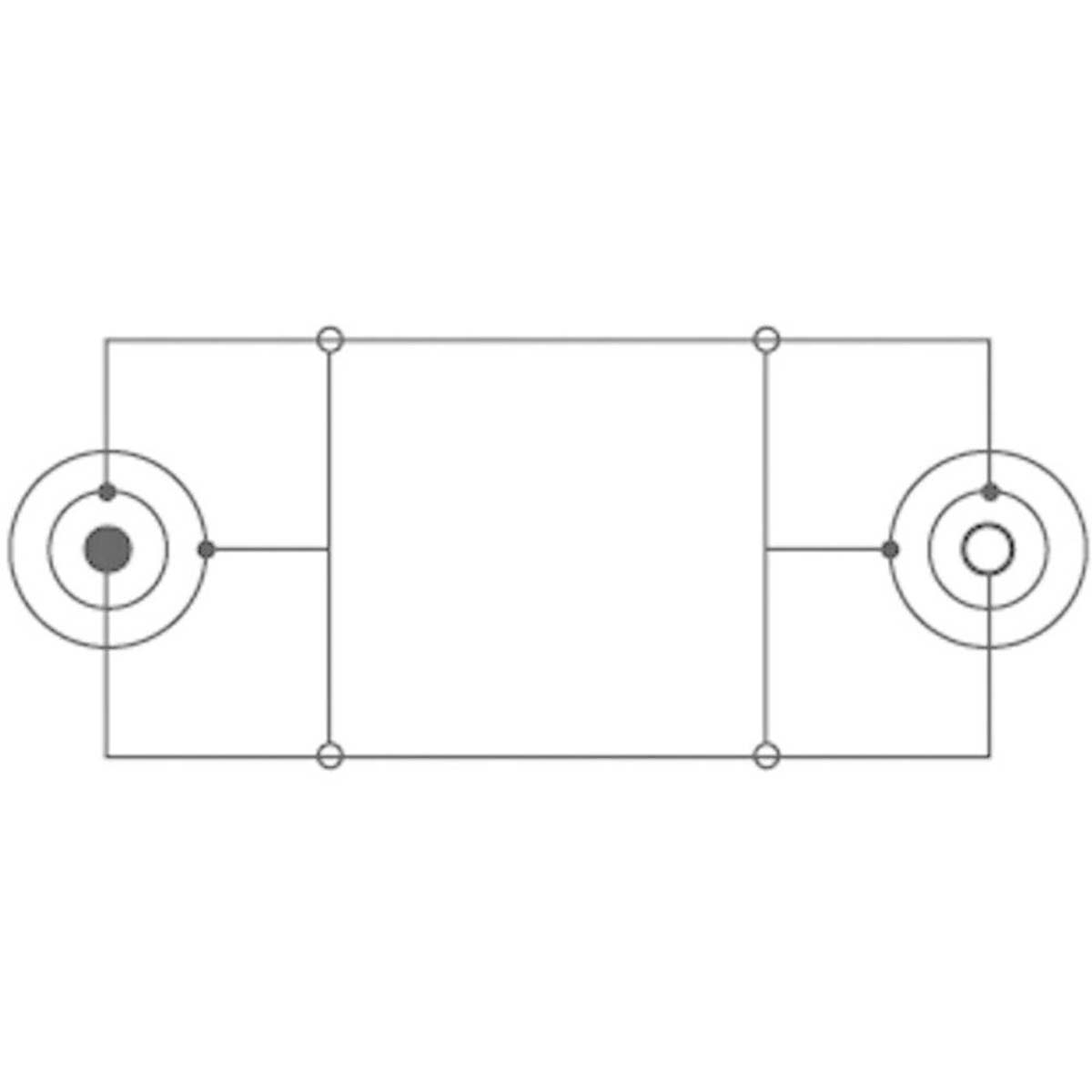 Un diagrama simple de dos círculos conectados por líneas a un rectángulo, con círculos pequeños.