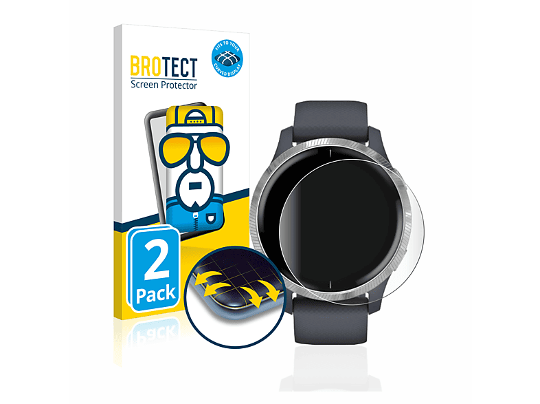 BROTECT 2x Flex Full-Cover 3D Curved Schutzfolie(für Garmin Venu (43 mm))