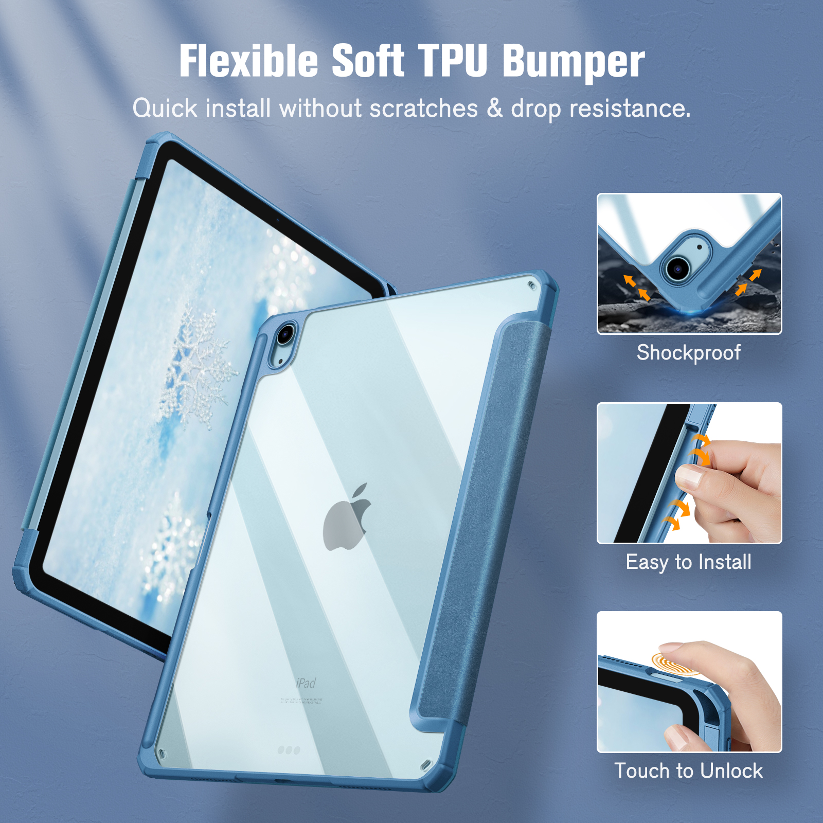 FINTIE Hülle Tablethülle Bookcover für Dunstblau Apple TPU