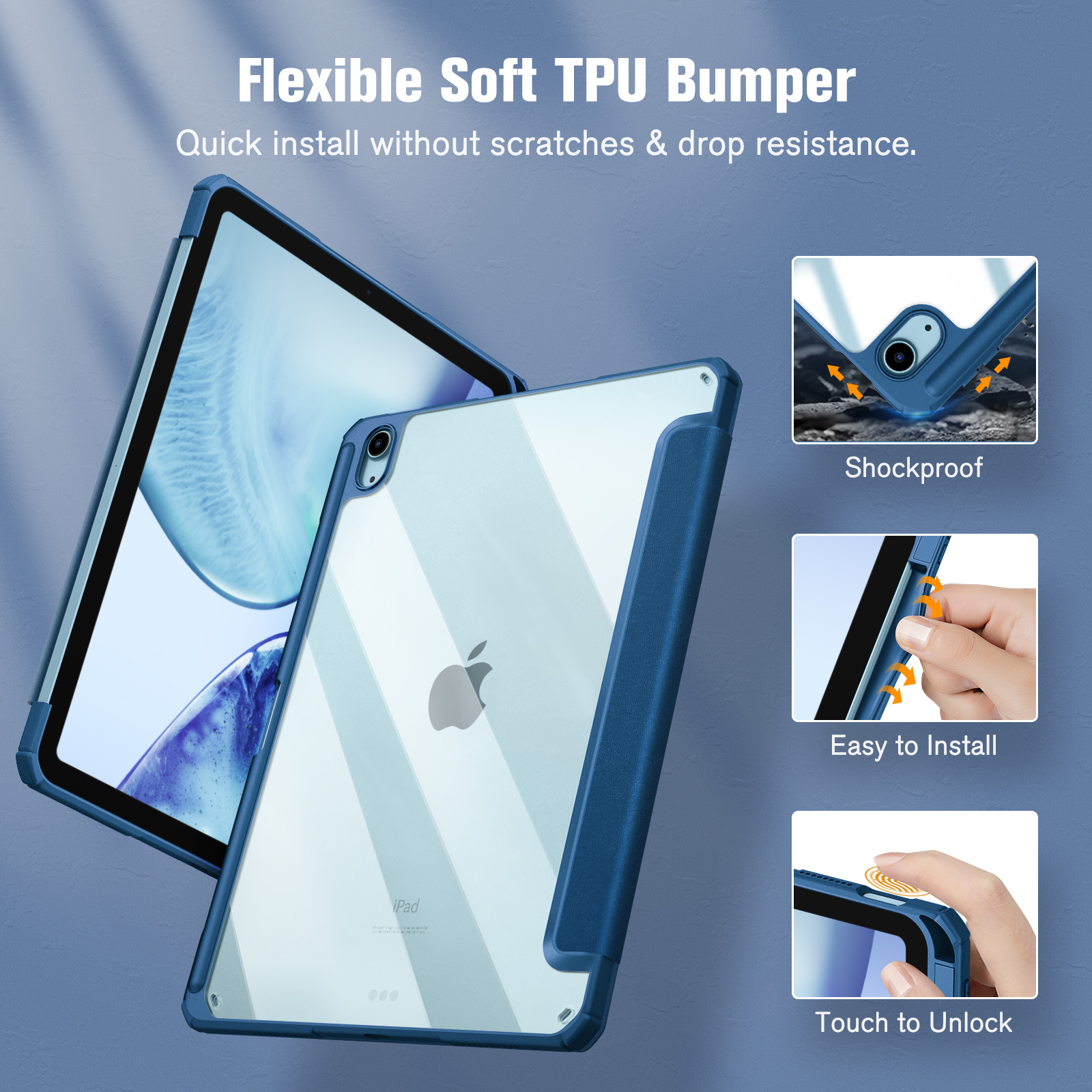 FINTIE Hülle Tablethülle Bookcover für Blau TPU, Apple