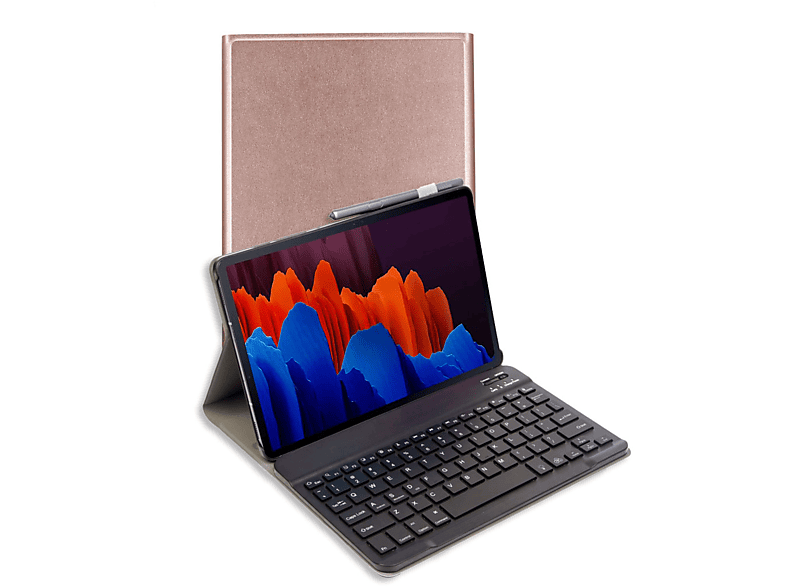 LOBWERK 2in1 Set (Bluetooth Tastatur + Cover) Schutzhülle Bookcover für Samsung Tab S7+ / S7 Plus / T970 / T975, S8+ / X800, S7 FE / T730 Kunststoff, bronze