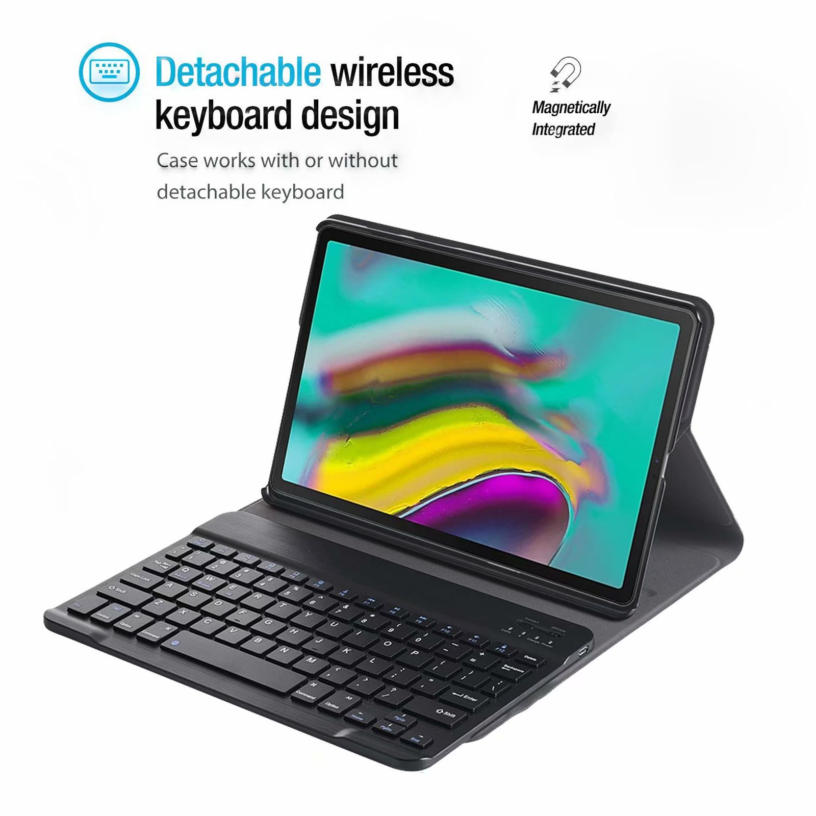 LOBWERK 2in1 Set Tastatur Bookcover Galaxy T720 + (Bluetooth T725 Cover) S5e für Tab Samsung Kunststoff, Schutzhülle Blau