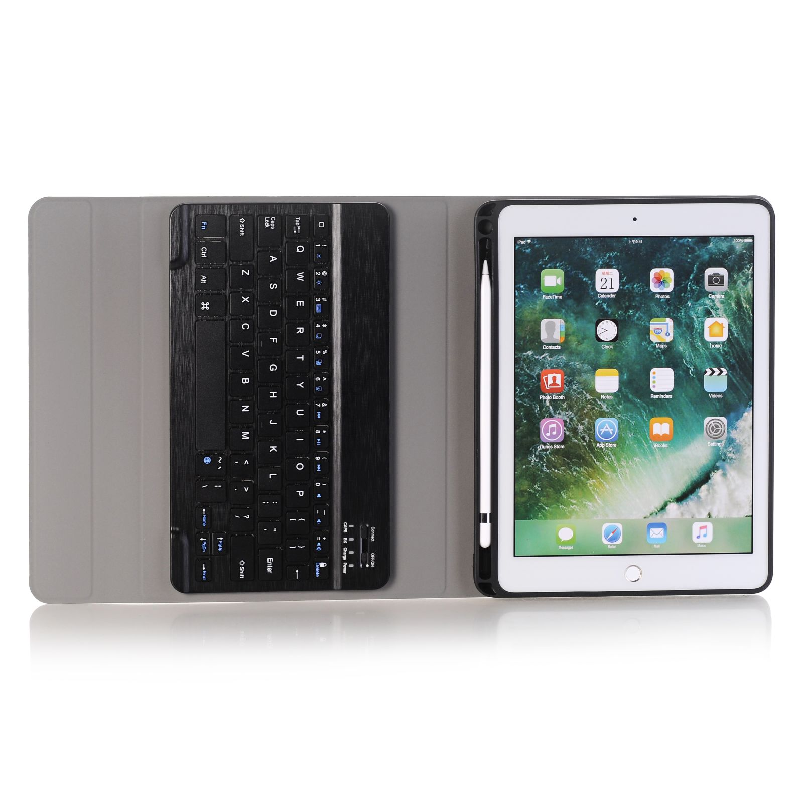 iPad 9.7 Pro Apple Set 2016 Bookcover (Bluetooth LOBWERK + für Kunststoff, 2in1 Cover) Tastatur Schutzhülle Blau