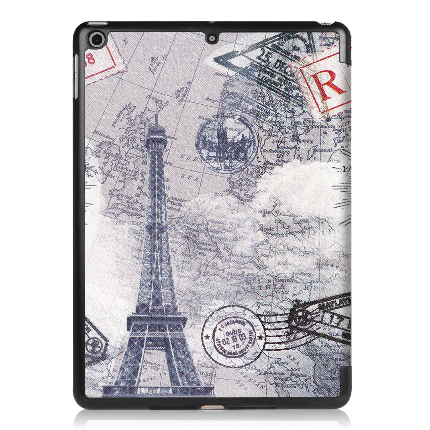 LOBWERK Hülle Schutzhülle für 2017 2018 Apple NEU Kunstleder, iPad Bookcover 9,7 (Eiffelturm)
