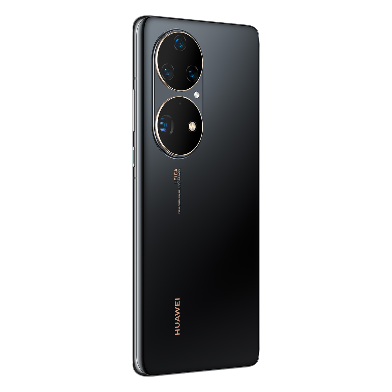 Vista trasera de un teléfono Huawei negro con tres lentes de cámara. Marca Leica visible.