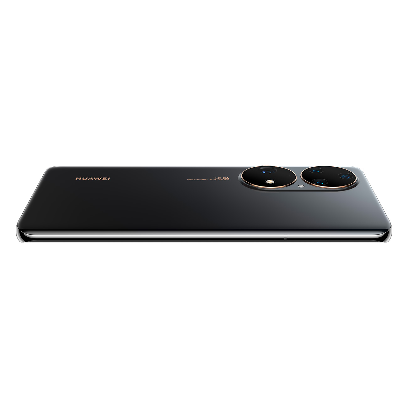 Smartphone negro, vista trasera, con lentes de triple cámara. Logos 'HUAWEI' y 'LEICA'.