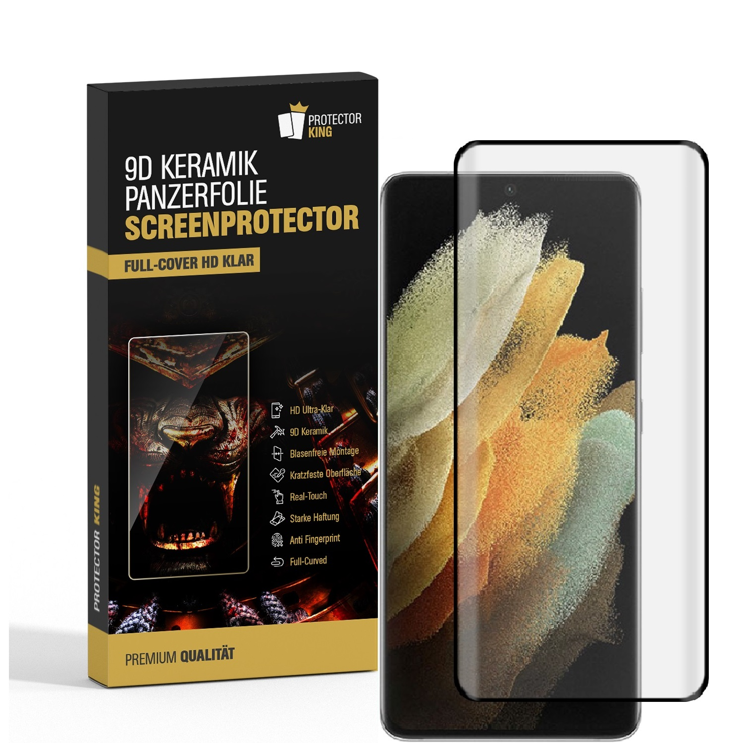 1x Galaxy S21 KLAR Panzerfolie Ultra) PROTECTORKING Keramik ANTI-SHOCK 9D Samsung Displayschutzfolie(für