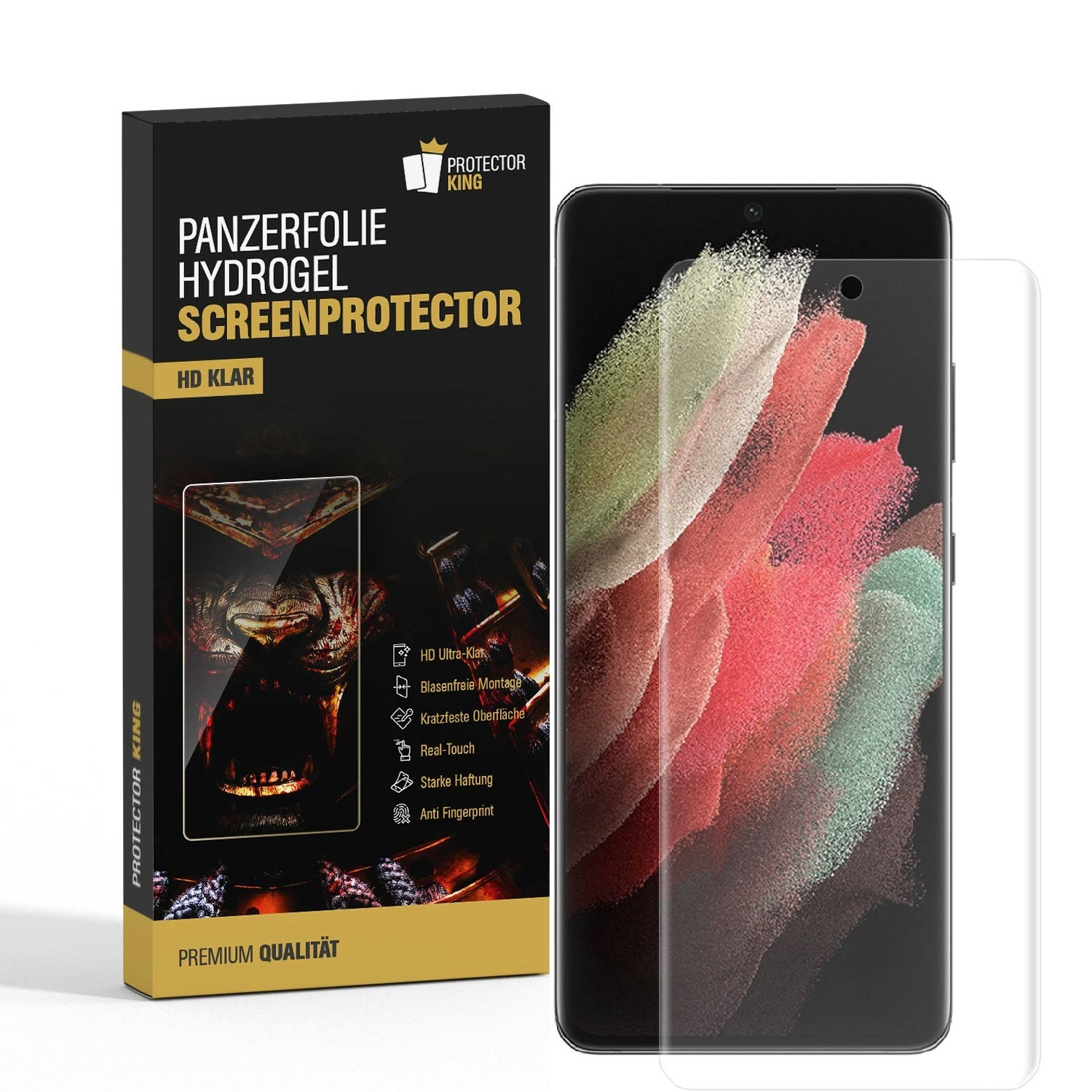 PROTECTORKING 1x FULL COVER HD Displayschutzfolie(für S21 Hydrogel KLAR Galaxy Samsung Panzerfolie Plus)