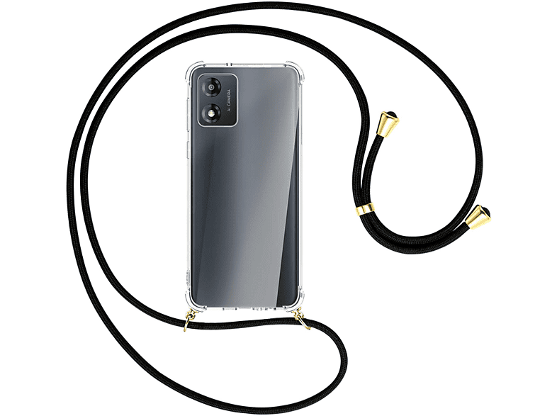 Motorola, Umhänge-Hülle Moto MTB gold E13, Kordel, MORE Schwarz mit ENERGY Backcover, /