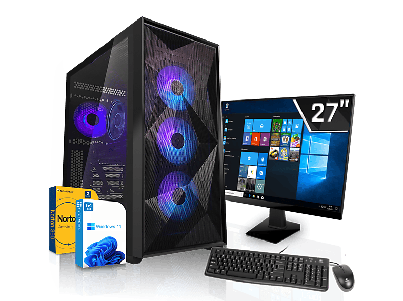 SYSTEMTREFF Gaming Komplett AMD Ryzen 9 7900X3D, Komplett PC mit 7900X3D Prozessor, 32 GB RAM, 1000 GB mSSD, 16 GB