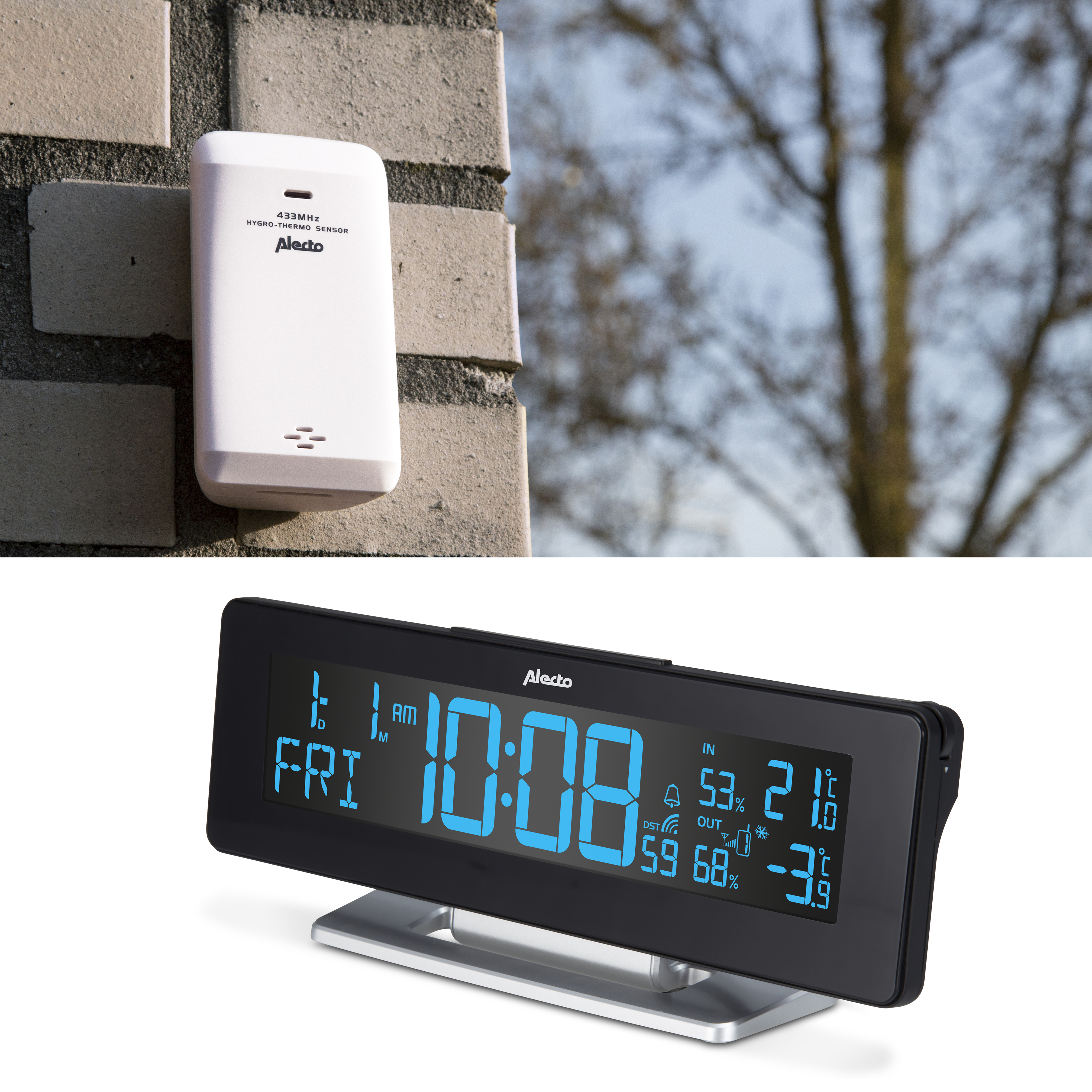 Weerstation en digitale klok, tijd en temperatuur weergeven.