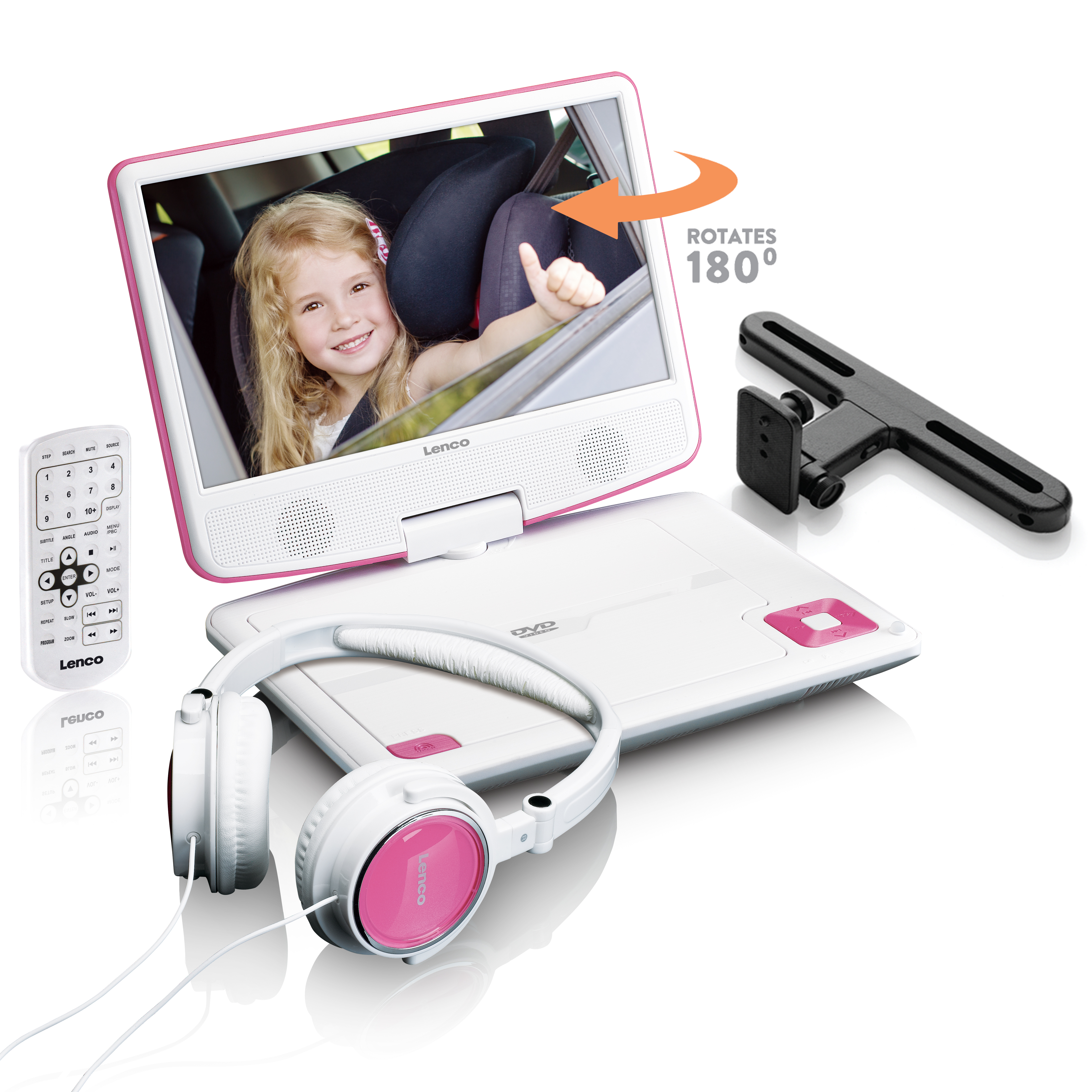 Weiß-Pink Tragbarer DVD-Spieler, LENCO DVP-910PK