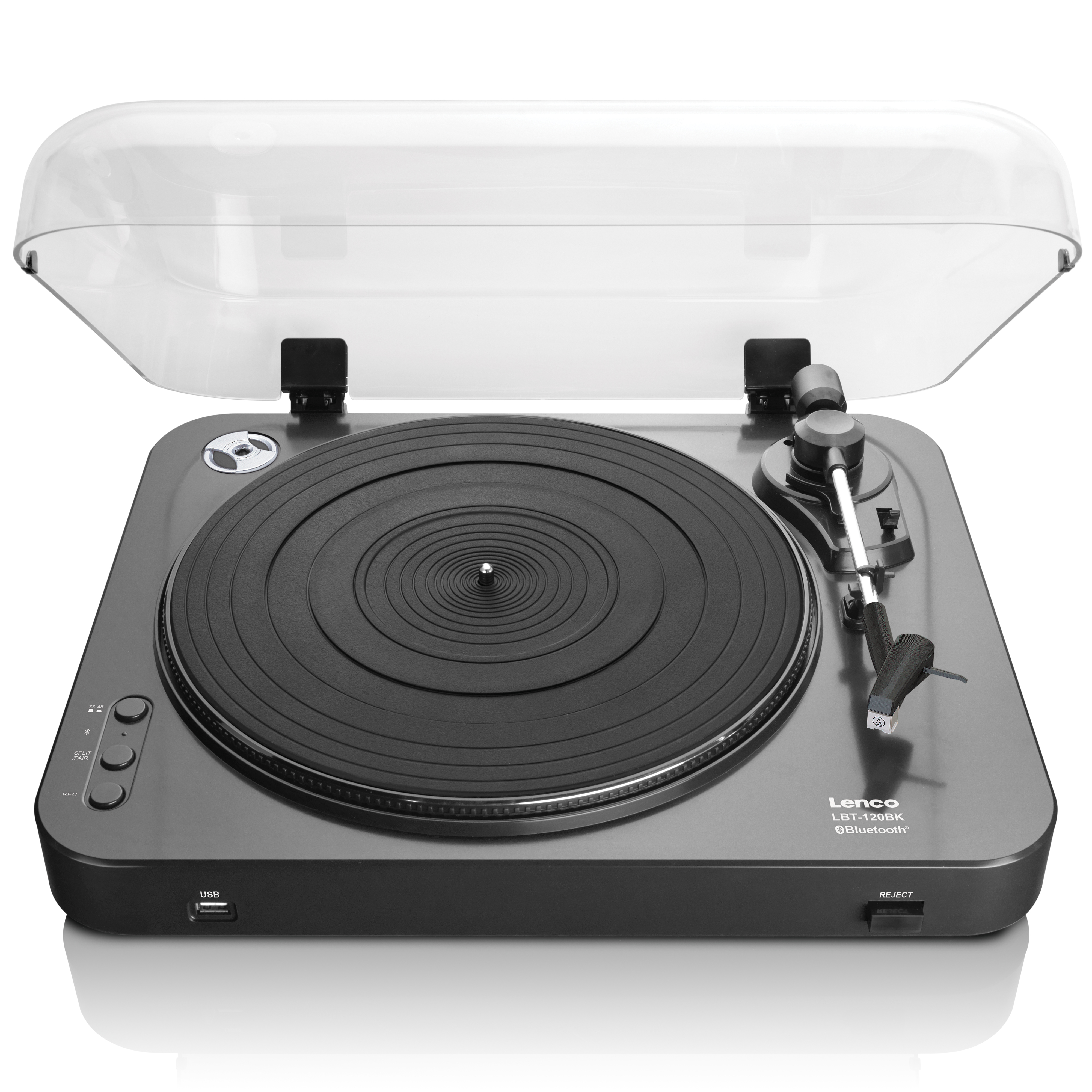 Tocadiscos - LBT-120BK LENCO, Codificador directo /Bluetooth, 33/45 RPM, Negro