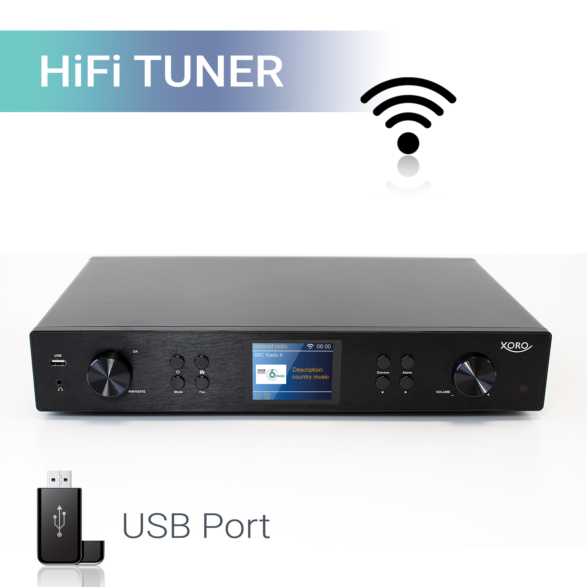 XORO XORO HFT 440 Tuner & UPnP SpotifyConnect WLAN HiFi Digitaler Tuner HiFi DAB+/UKW-Empfang WLAN- (Black) 2,4GHz Bluetooth