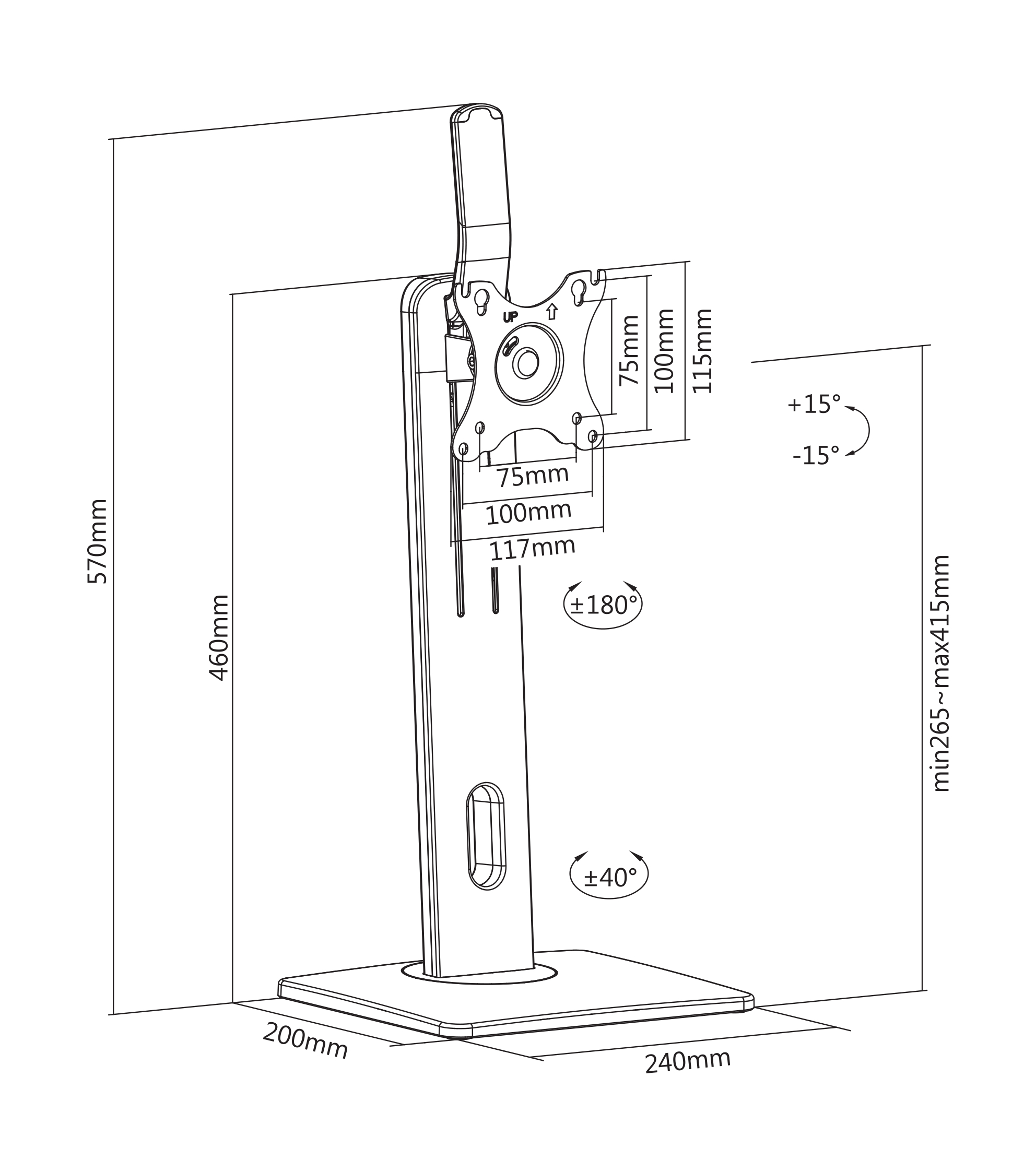 DELTACO Monitor lift Schwarz vertical stand, Office