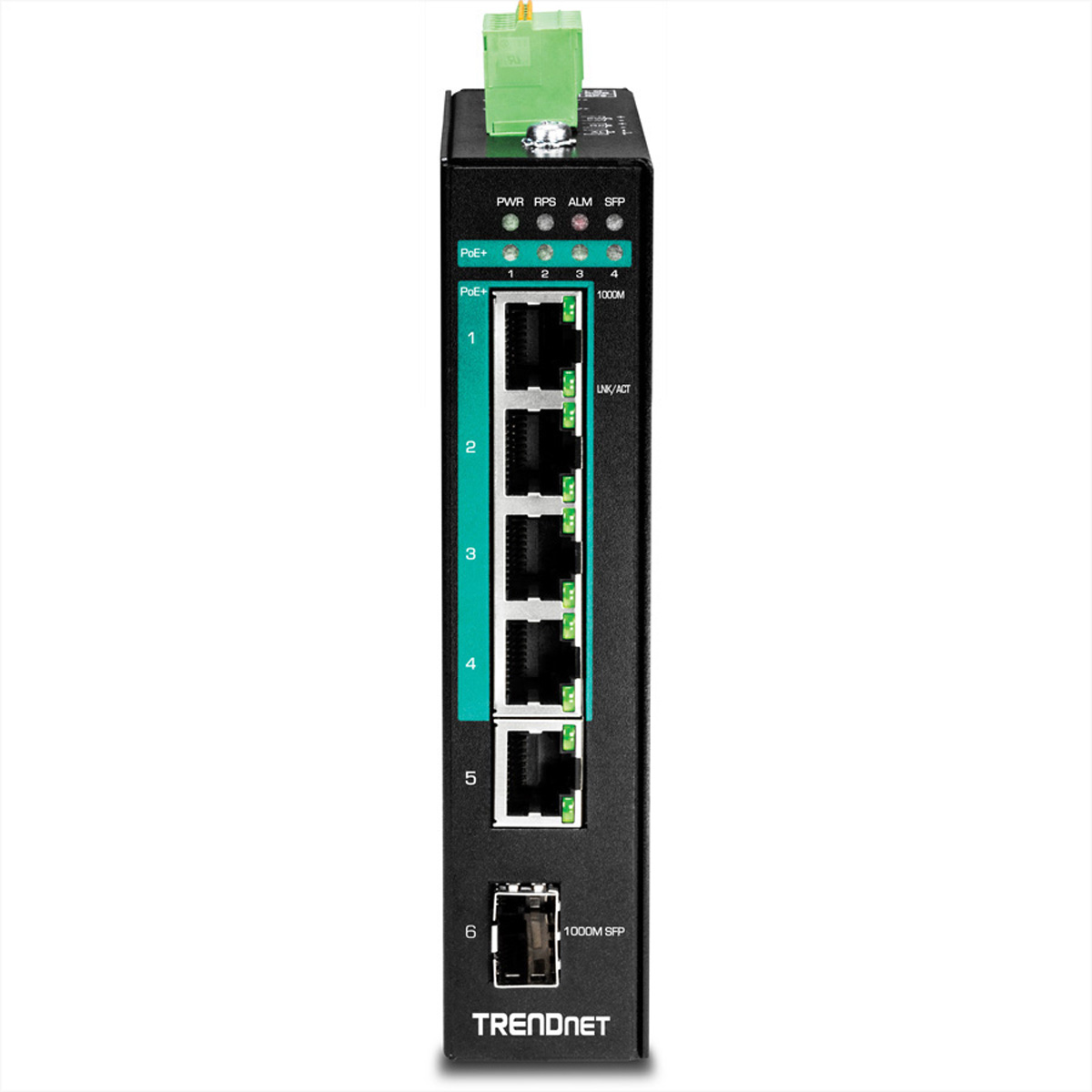 TRENDNET 2 Layer TI-PG541i 6-Port DIN-Rail Gigabit Industrial PoE+ PoE Switch Switch Gigabit