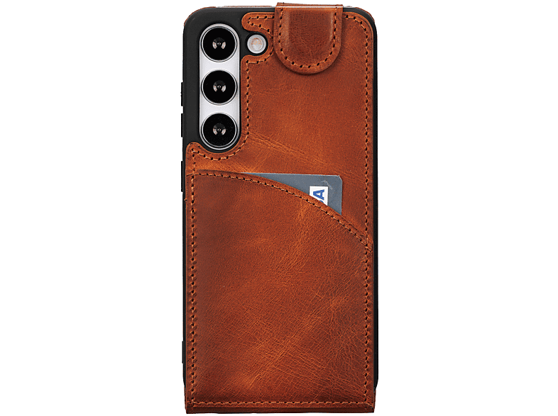 BURKLEY Flip-Case Handytasche aus Leder, Flip Cover, Samsung, Galaxy S23 Plus, Sattelbraun