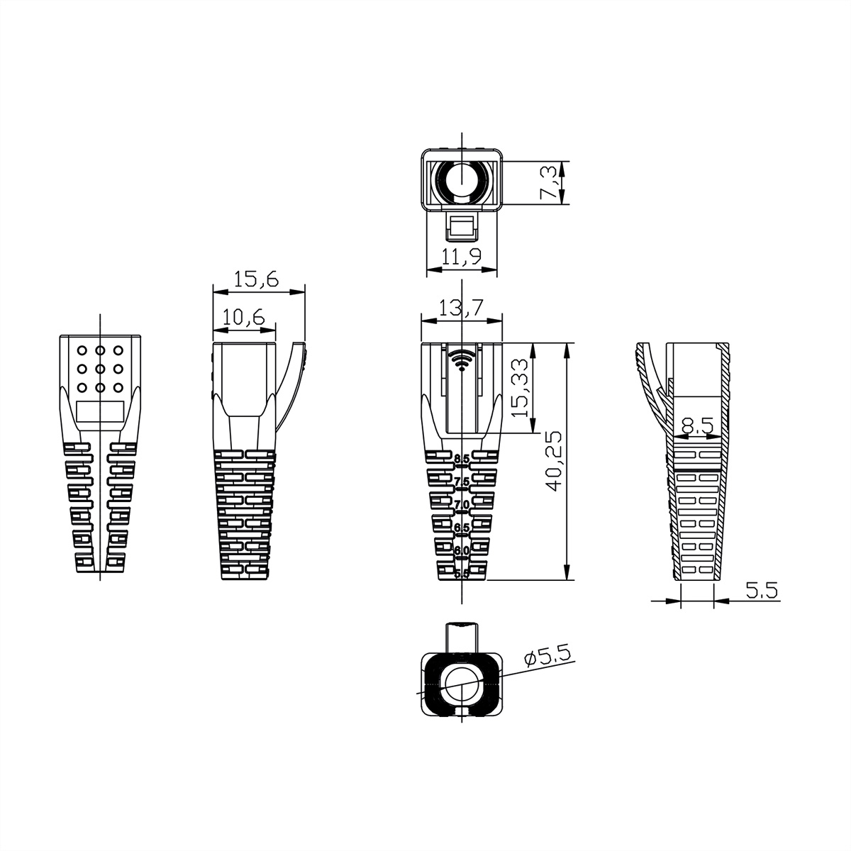 Knickschutztülle für Tüllen RJ-45 RJ-45 Plugs ROLINE Modular für