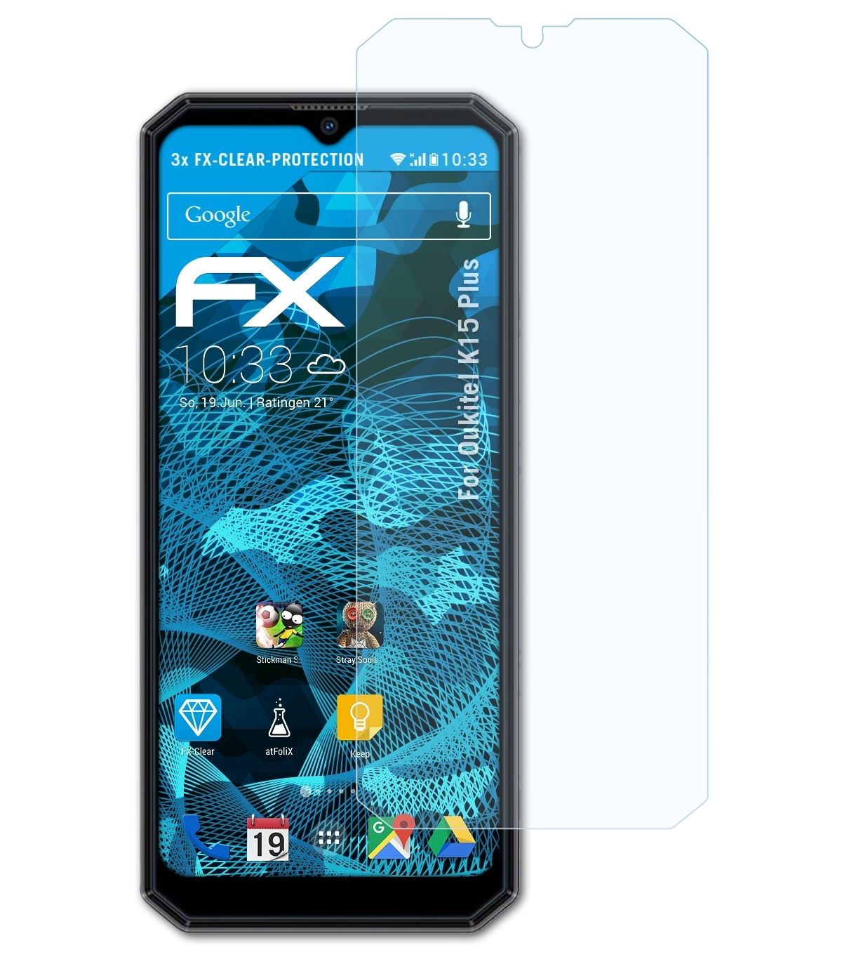 Oukitel 3x ATFOLIX Displayschutz(für FX-Clear Plus) K15