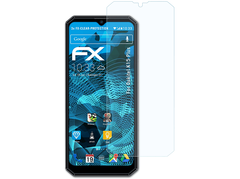 ATFOLIX 3x Displayschutz(für Oukitel Plus) K15 FX-Clear