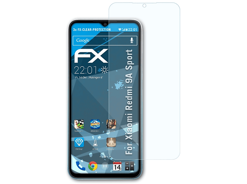 ATFOLIX 3x FX-Clear Displayschutz(für Xiaomi Redmi 9A Sport)