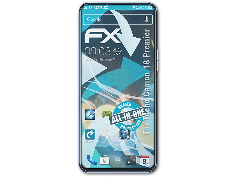Displayschutz(für 18 Tecno ATFOLIX Premier) 3x Camon FX-ActiFleX
