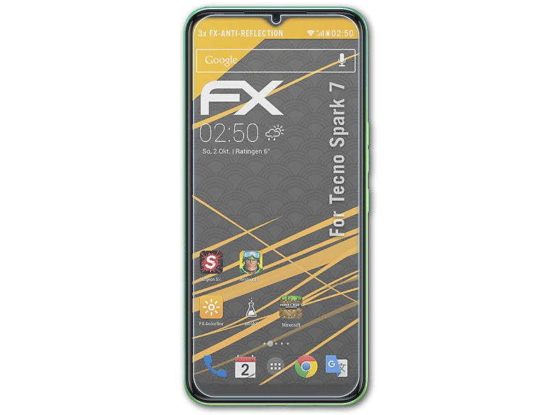 3x 7) FX-Antireflex Displayschutz(für ATFOLIX Tecno Spark