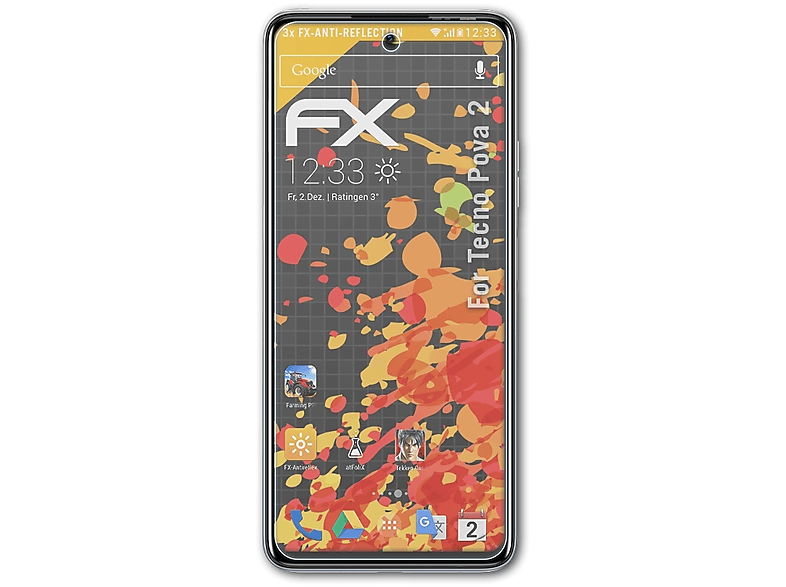 FX-Antireflex 2) Displayschutz(für 3x ATFOLIX Tecno Pova