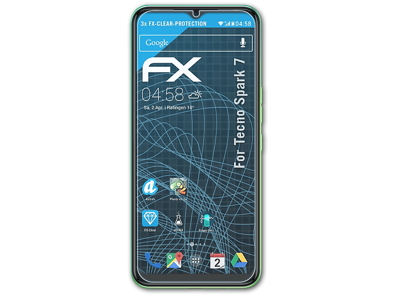 ATFOLIX 3x FX-Clear Displayschutz(für Tecno Spark 7)