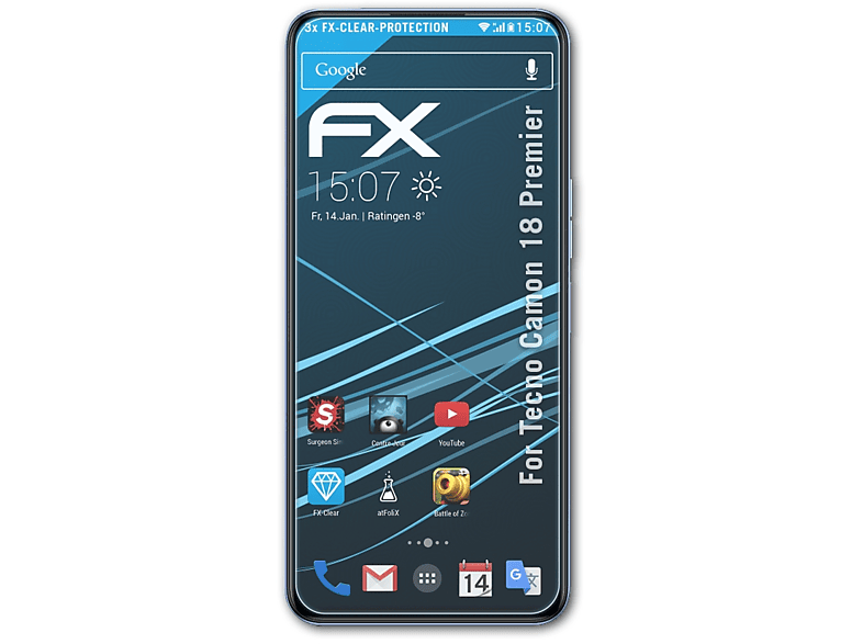 Premier) Displayschutz(für Camon ATFOLIX FX-Clear 3x Tecno 18