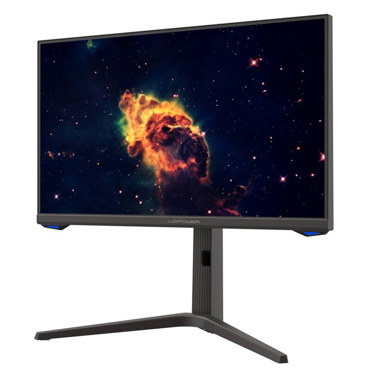 Ein Computermonitor, der einen Nebel zeigt. Der Monitor hat einen dunkelgrauen Rahmen und einen Ständer.