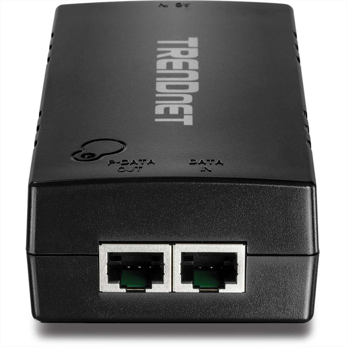 Schwarzer TRENDnet Power-over-Ethernet-Adapter. Zwei Ethernet-Anschlüsse.