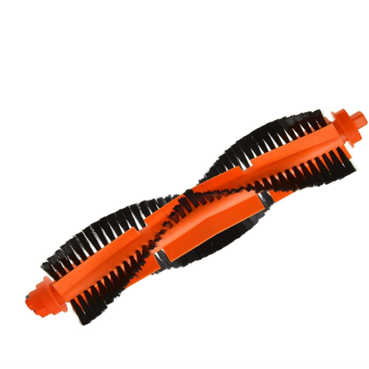 Orangene und schwarze Staubsaugerbürste. Sie hat Borsten auf beiden Seiten und ist abgewinkelt.