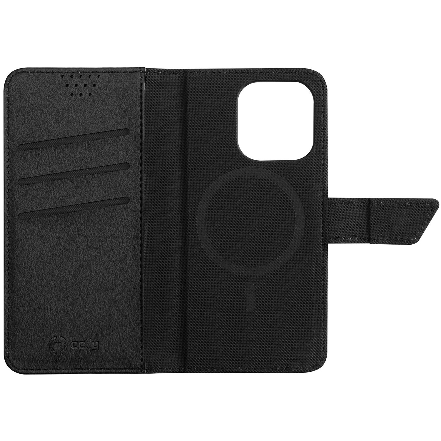 CELLY MagSafe Wallet Case Schwarz, Apple, 14 Pro, Cover, 14 iPhone Flip Schwarz Pro iPhone