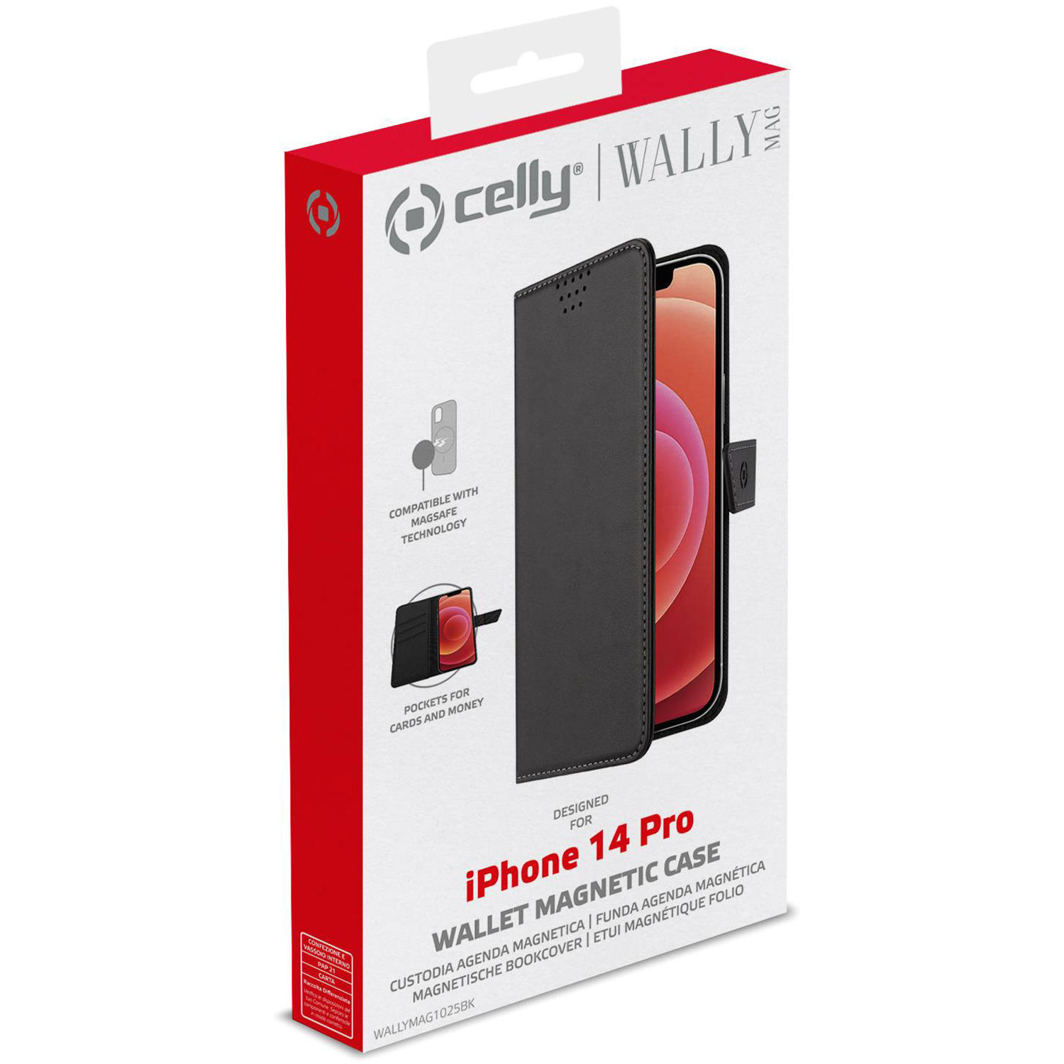 CELLY MagSafe Wallet Case Schwarz, Apple, 14 Pro, Cover, 14 iPhone Flip Schwarz Pro iPhone