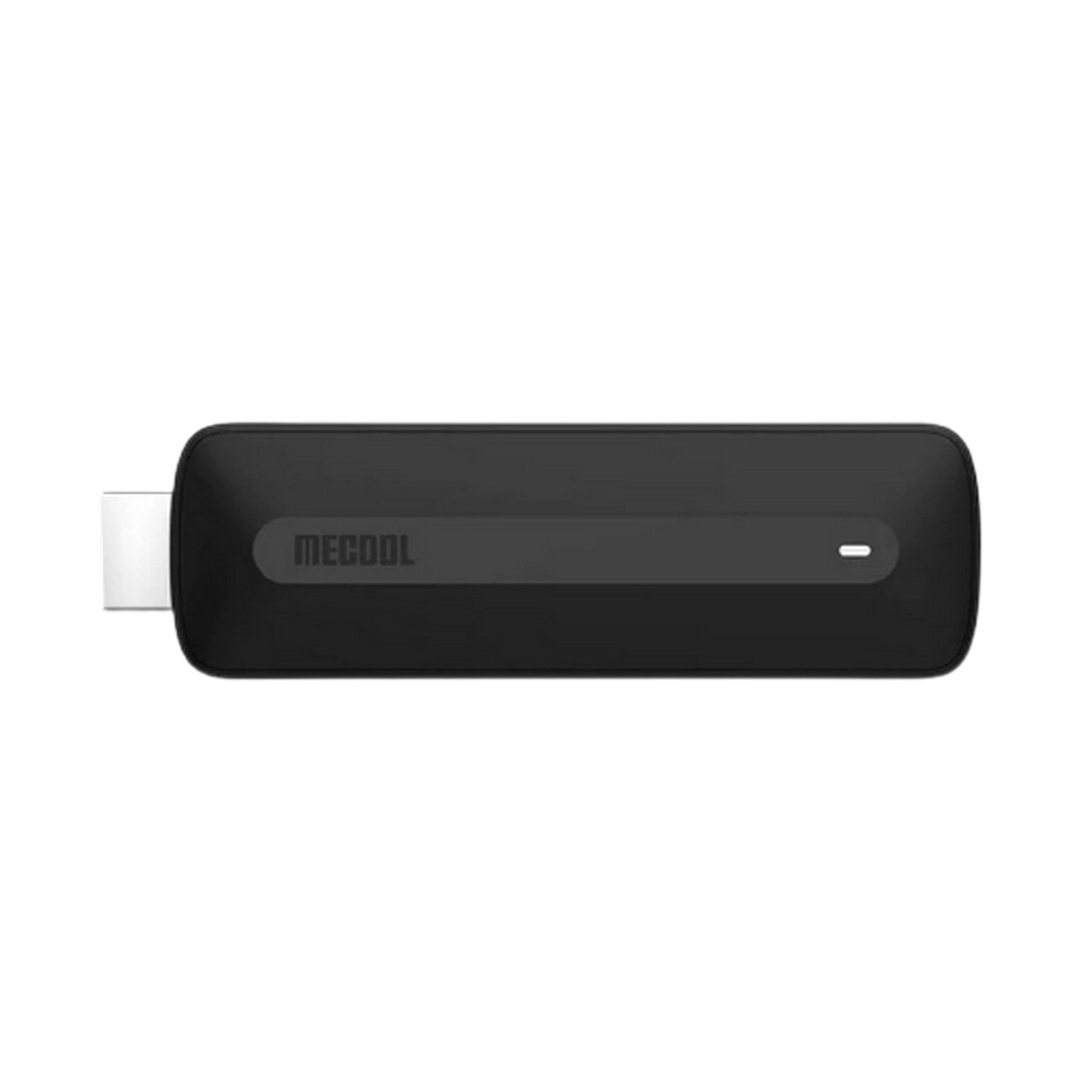 Un dispositivo de transmisión MECCOOL negro. Tiene un conector USB blanco.
