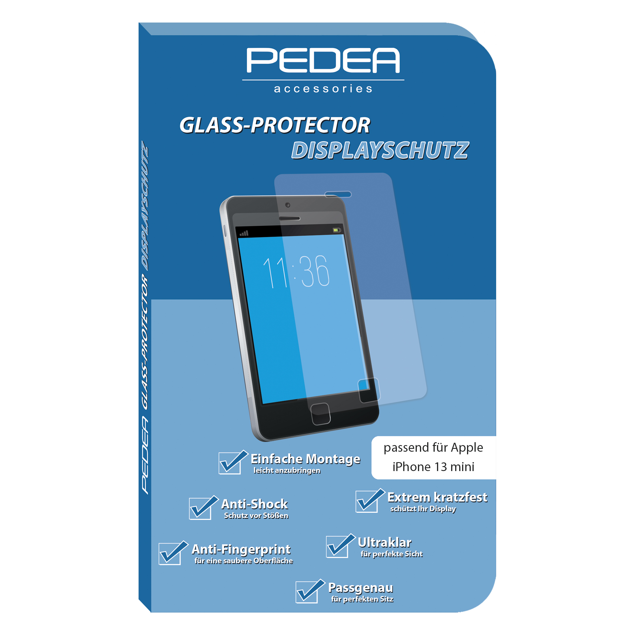 13 Apple PEDEA Displayschutzglas(für mini) iPhone Schutzglas