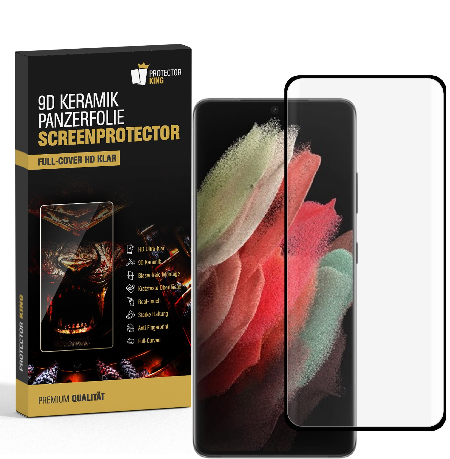 PROTECTORKING 1x 9D Keramik S22) ANTI-SHOCK Galaxy Samsung Panzerfolie Displayschutzfolie(für KLAR