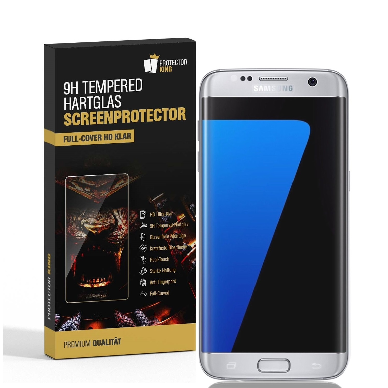 Displayschutzfolie(für Edge) Schutzglas Samsung S7 1x Hartglas CURVED 9H PROTECTORKING KLAR Galaxy FULL