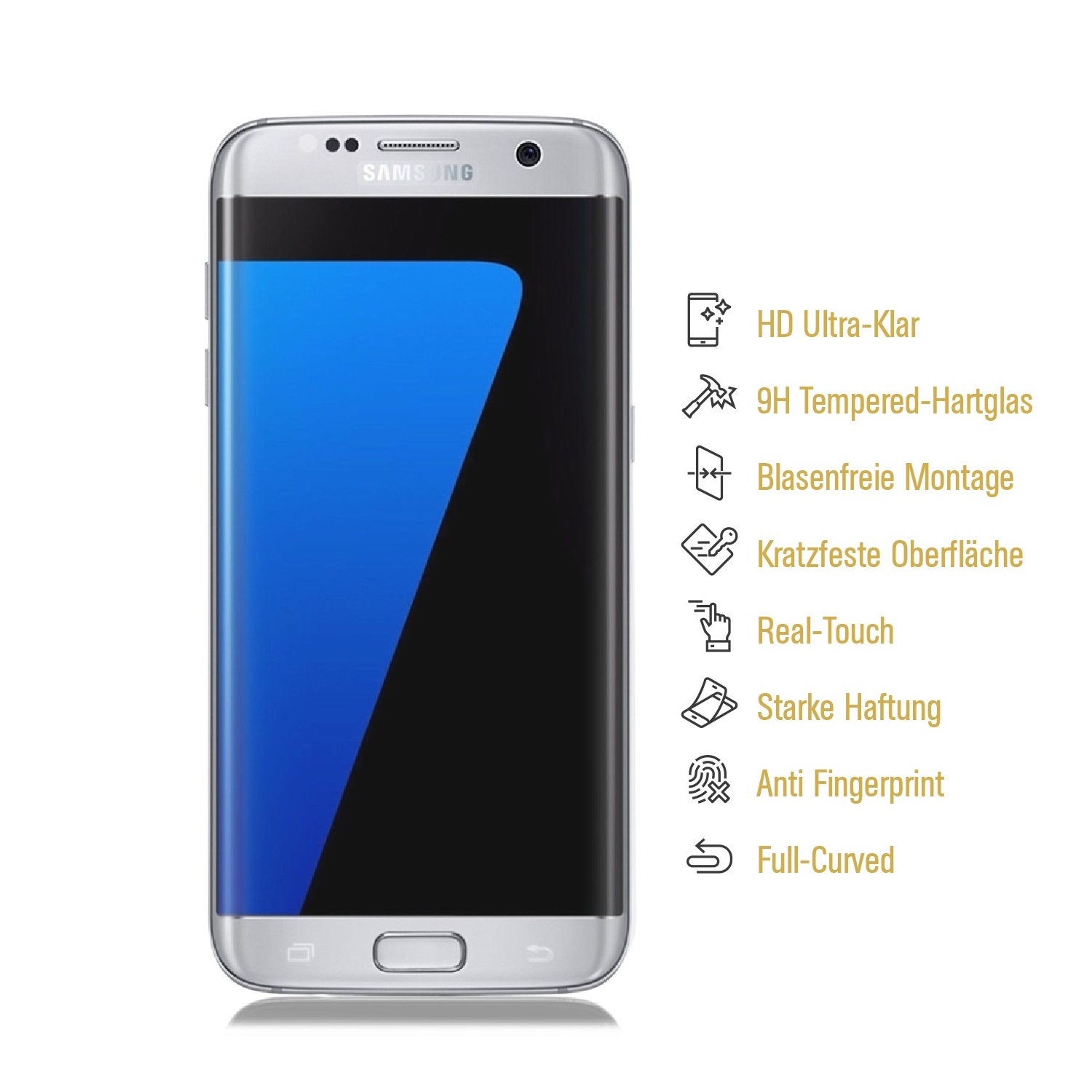 Edge) 9H Schutzglas KLAR Samsung Hartglas FULL 2x PROTECTORKING CURVED Displayschutzfolie(für Galaxy S7