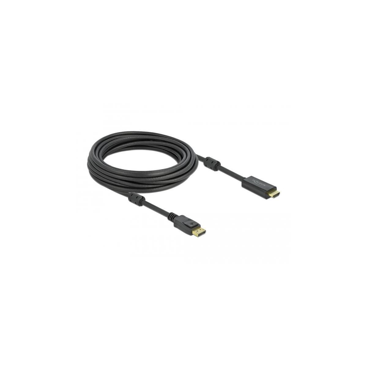 Schwarzes DisplayPort-Kabel mit Anschlüssen an beiden Enden, aufgerollt.
